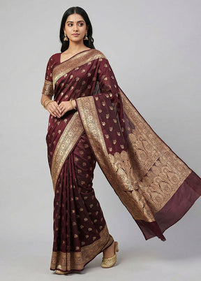 Maroon Banarasi Silk Saree With Blouse Piece