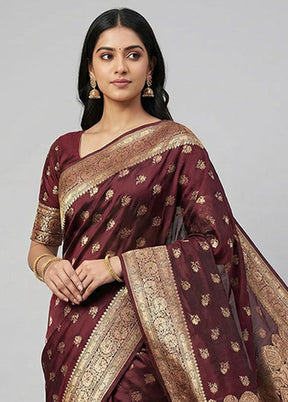 Maroon Banarasi Silk Saree With Blouse Piece