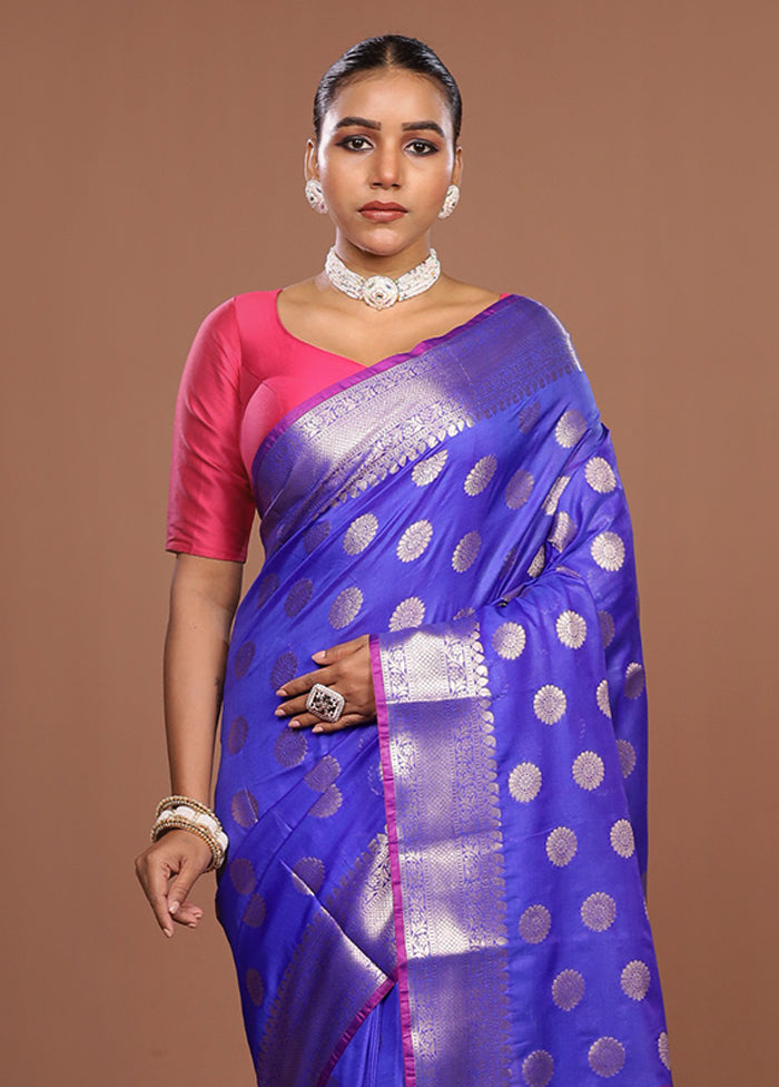 Blue Kora Silk Saree With Blouse Piece