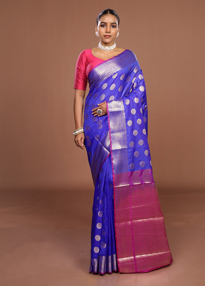 Blue Kora Silk Saree With Blouse Piece