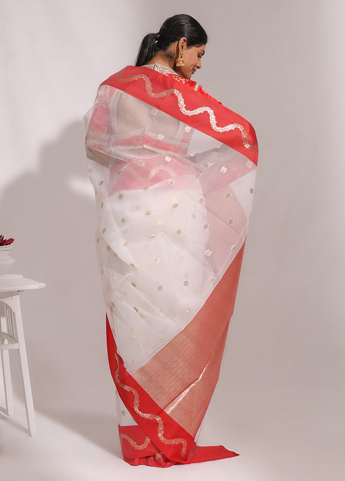 White Organza Saree With Blouse Piece