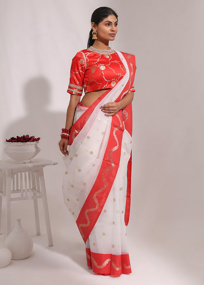 White Organza Saree With Blouse Piece