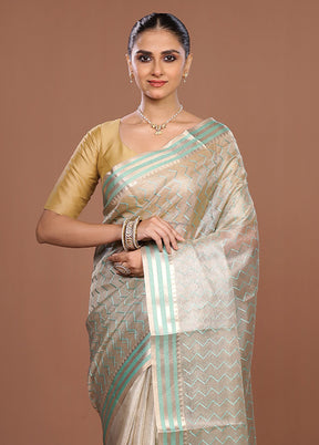 Cream Tissue Silk Saree With Blouse Piece