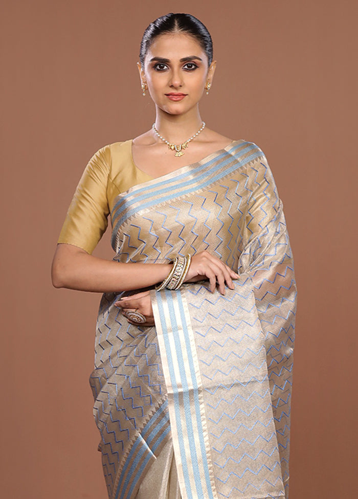 Cream Tissue Silk Saree With Blouse Piece