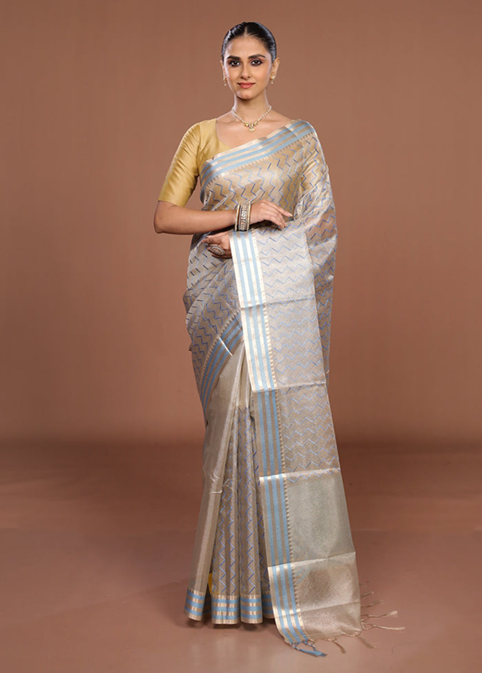 Cream Tissue Silk Saree With Blouse Piece
