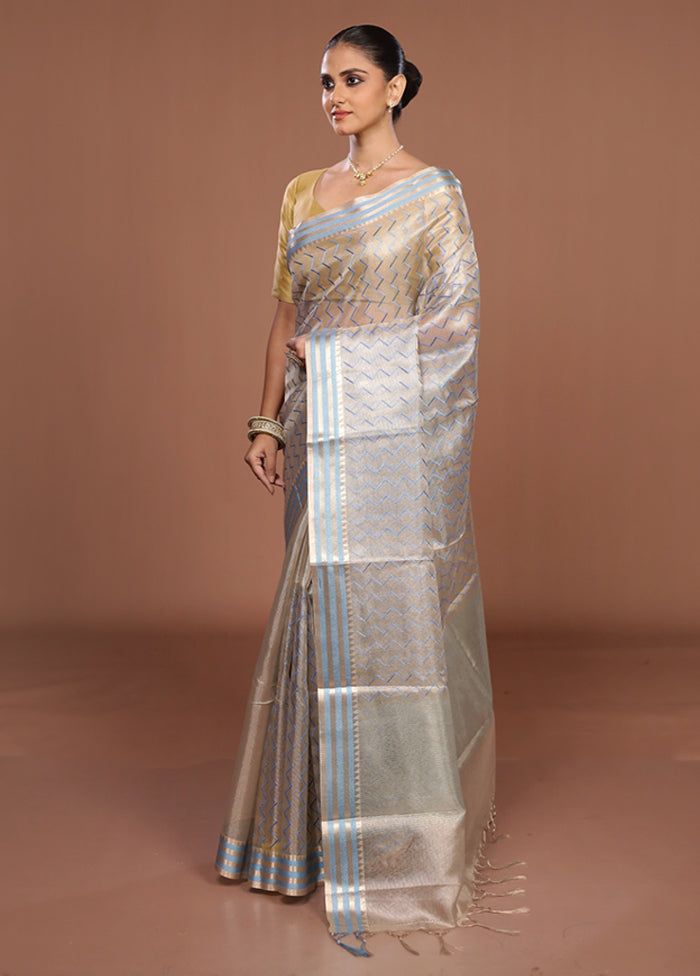 Cream Tissue Silk Saree With Blouse Piece