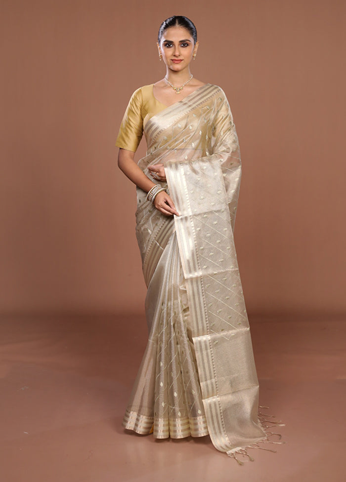 Cream Tissue Silk Saree With Blouse Piece