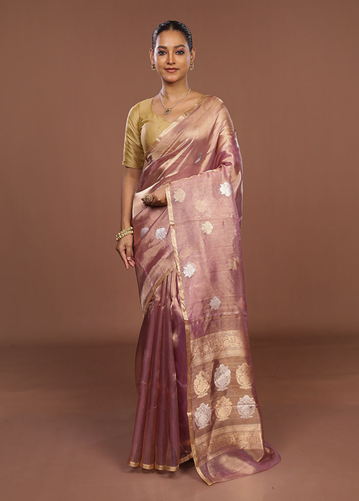 Pink Handloom Tissue Pure Silk Saree With Blouse Piece