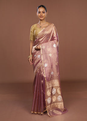 Pink Handloom Tissue Pure Silk Saree With Blouse Piece