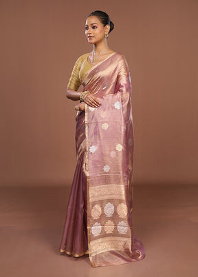 Pink Handloom Tissue Pure Silk Saree With Blouse Piece