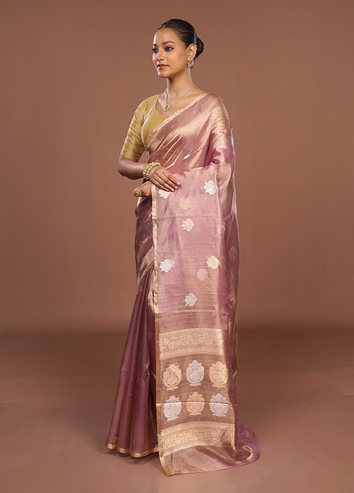 Pink Handloom Tissue Pure Silk Saree With Blouse Piece
