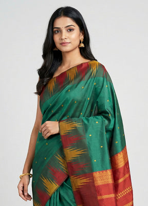 Green Kanjivaram Silk Saree With Blouse Piece