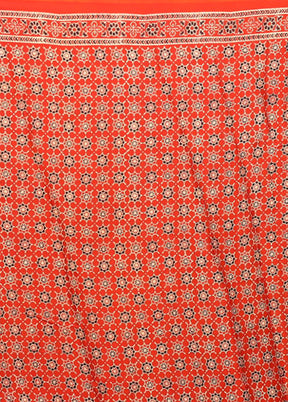 Orange Printed Silk Saree Without Blouse Piece