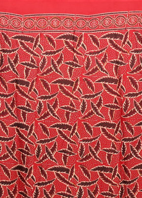 Red Printed Silk Saree Without Blouse Piece