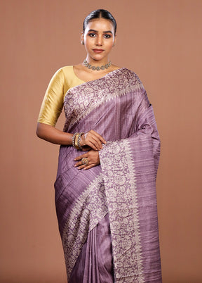 Purple Tussar Silk Saree With Blouse Piece