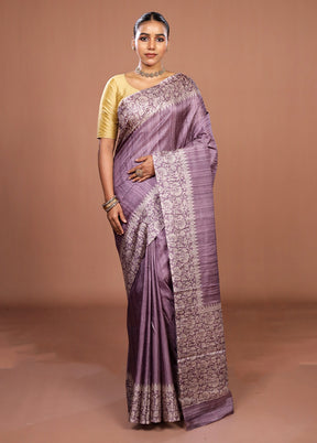 Purple Tussar Silk Saree With Blouse Piece