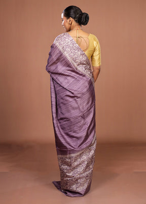 Purple Tussar Silk Saree With Blouse Piece