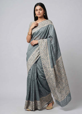 Green Tussar Silk Saree With Blouse Piece