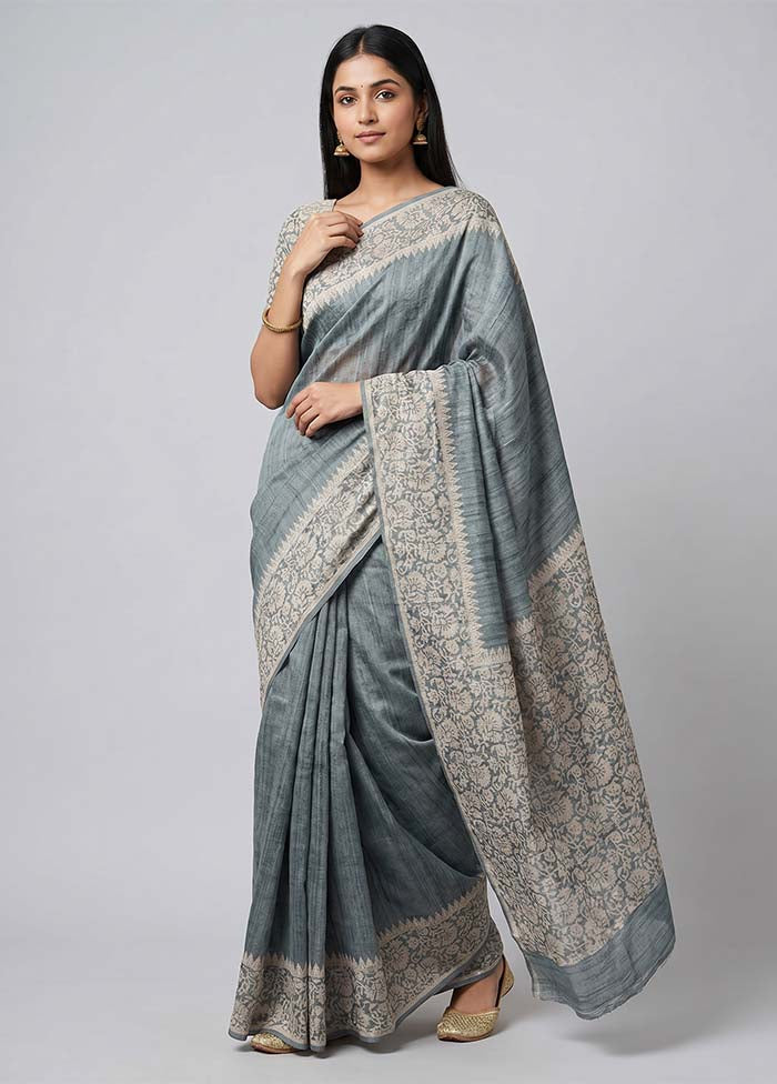 Green Tussar Silk Saree With Blouse Piece