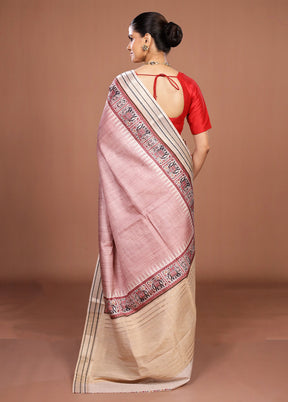 Pink Tussar Silk Saree With Blouse Piece