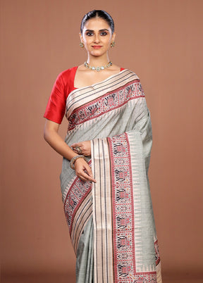 Green Tussar Silk Saree With Blouse Piece