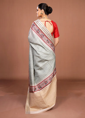Green Tussar Silk Saree With Blouse Piece