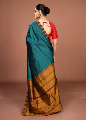 Blue Kanjivaram Silk Saree With Blouse Piece