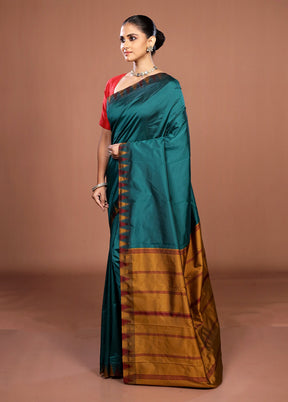 Blue Kanjivaram Silk Saree With Blouse Piece