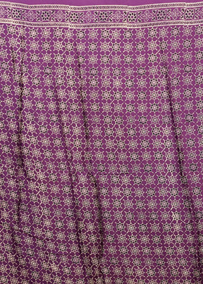 Purple Printed Pure Silk Saree Without Blouse Piece