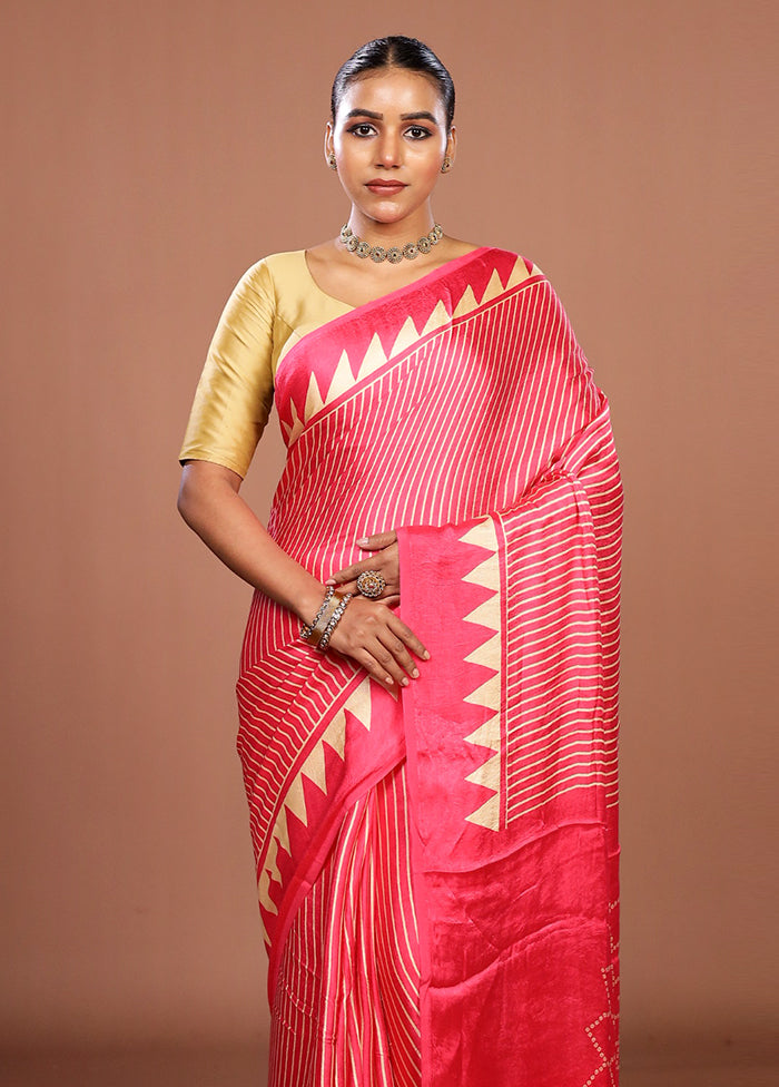 Pink Printed Silk Saree Without Blouse Piece