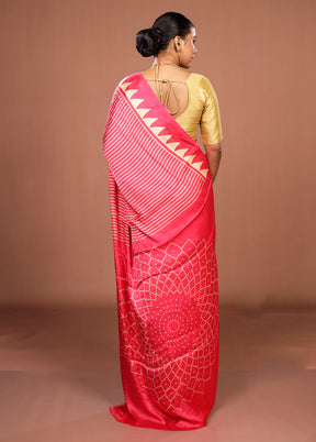 Pink Printed Silk Saree Without Blouse Piece