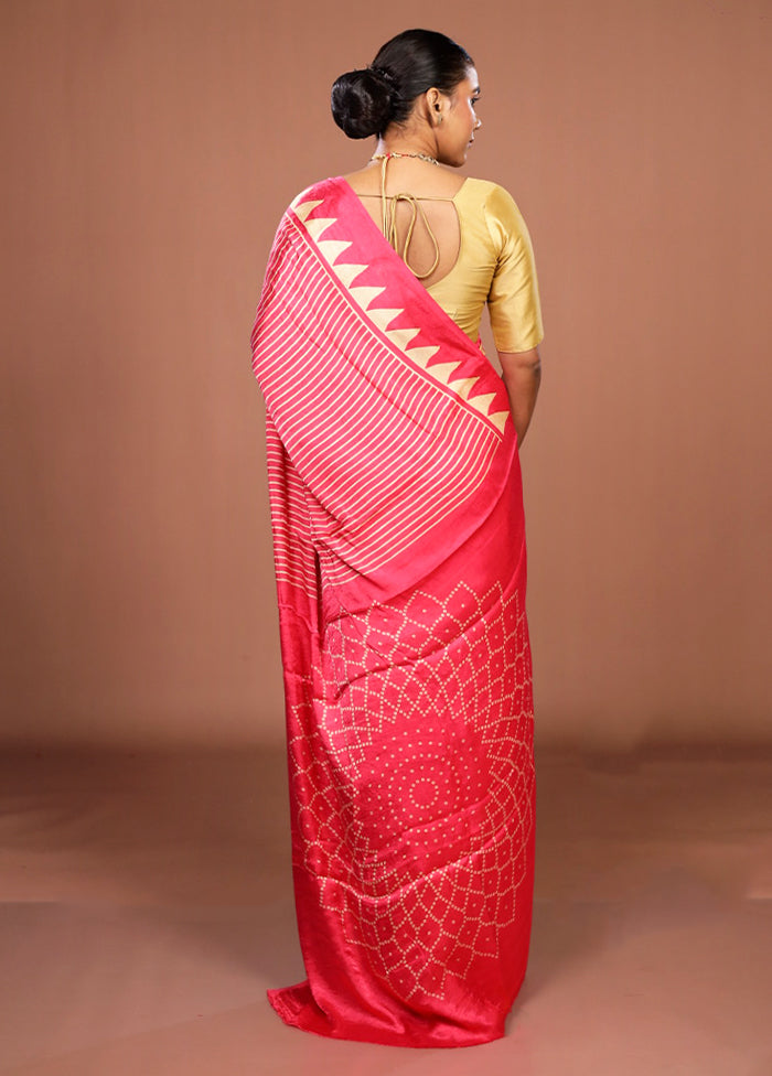 Pink Printed Silk Saree Without Blouse Piece