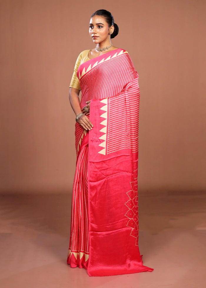 Pink Printed Silk Saree Without Blouse Piece