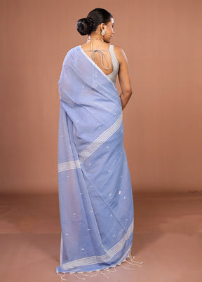 Blue Matka Silk Saree With Blouse Piece