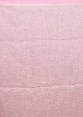 Pink Handloom Linen Pure Silk Saree With Blouse Piece