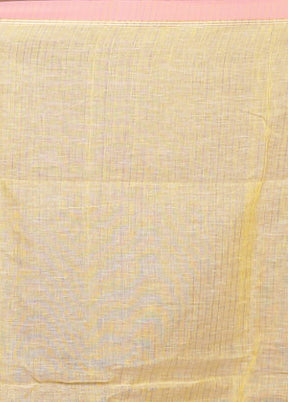 Yellow Handloom Linen Pure Silk Saree With Blouse Piece