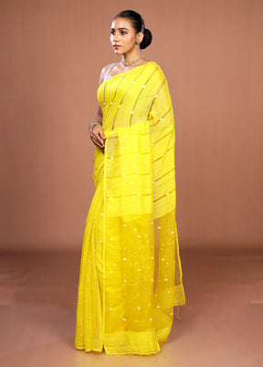Yellow Matka Silk Saree With Blouse Piece