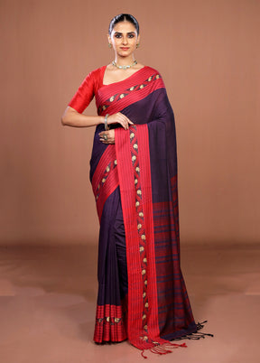 Purple Matka Silk Saree With Blouse Piece