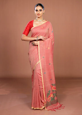 Pink Matka Silk Saree With Blouse Piece