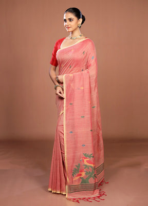 Pink Matka Silk Saree With Blouse Piece
