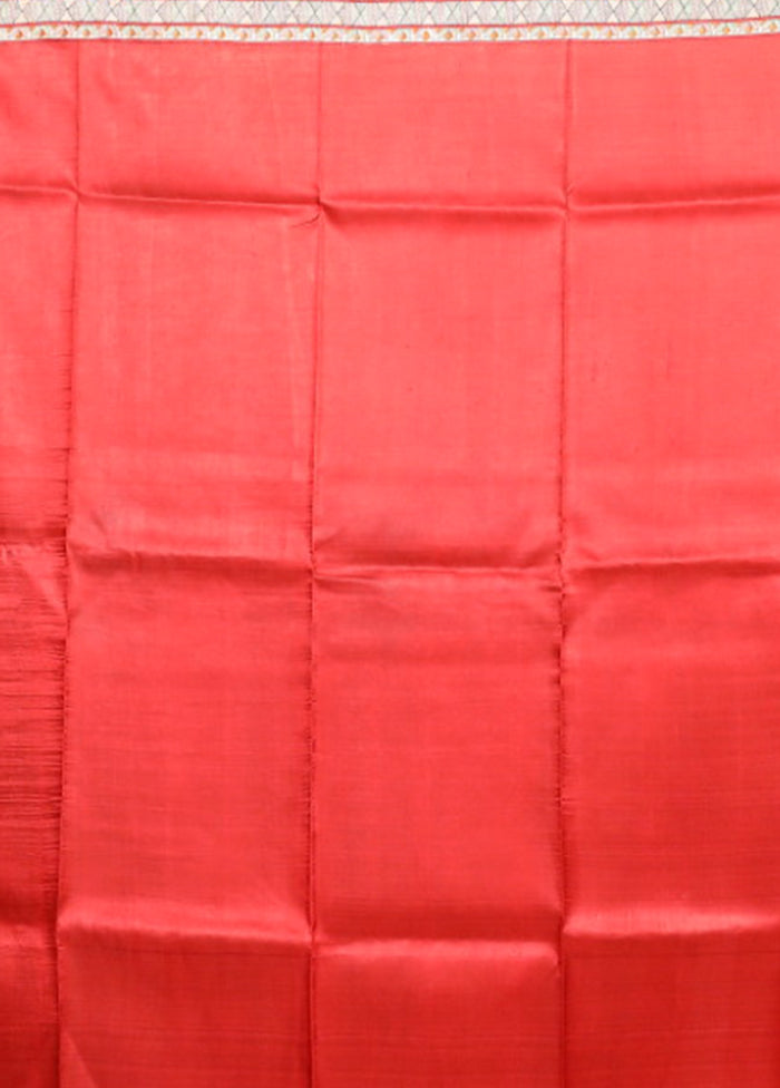 Red Printed Silk Saree Without Blouse Piece