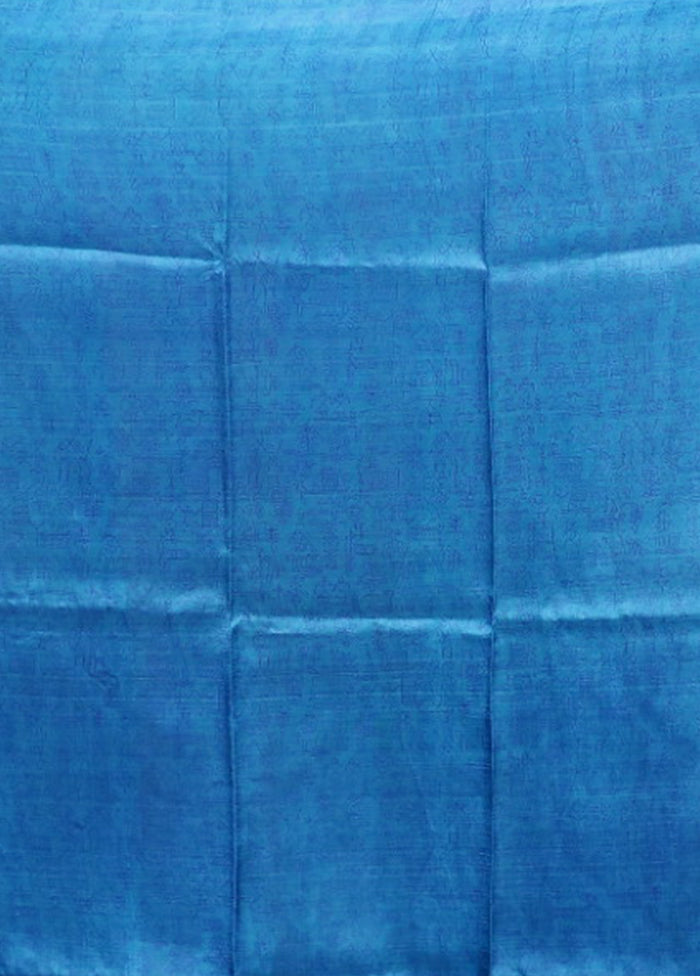 Blue Printed Silk Saree Without Blouse Piece