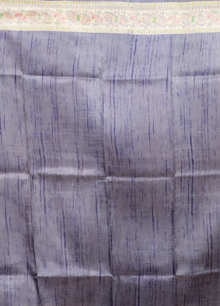 Grey Printed Silk Saree Without Blouse Piece