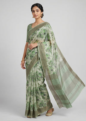 Cream Handloom Tussar Pure Silk Saree With Blouse Piece