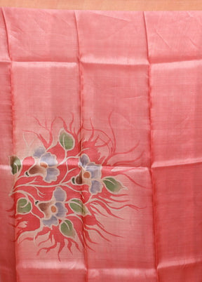 Pink Handloom Tussar Pure Silk Saree With Blouse Piece