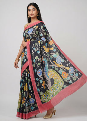 Grey Handloom Tussar Pure Silk Saree With Blouse Piece