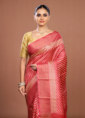 Red Handloom Tussar Pure Silk Saree With Blouse Piece