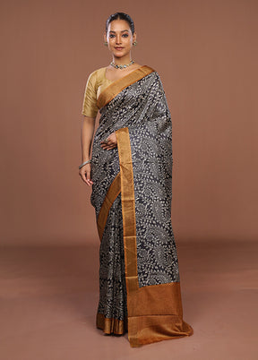 Black Handloom Tussar Pure Silk Saree With Blouse Piece