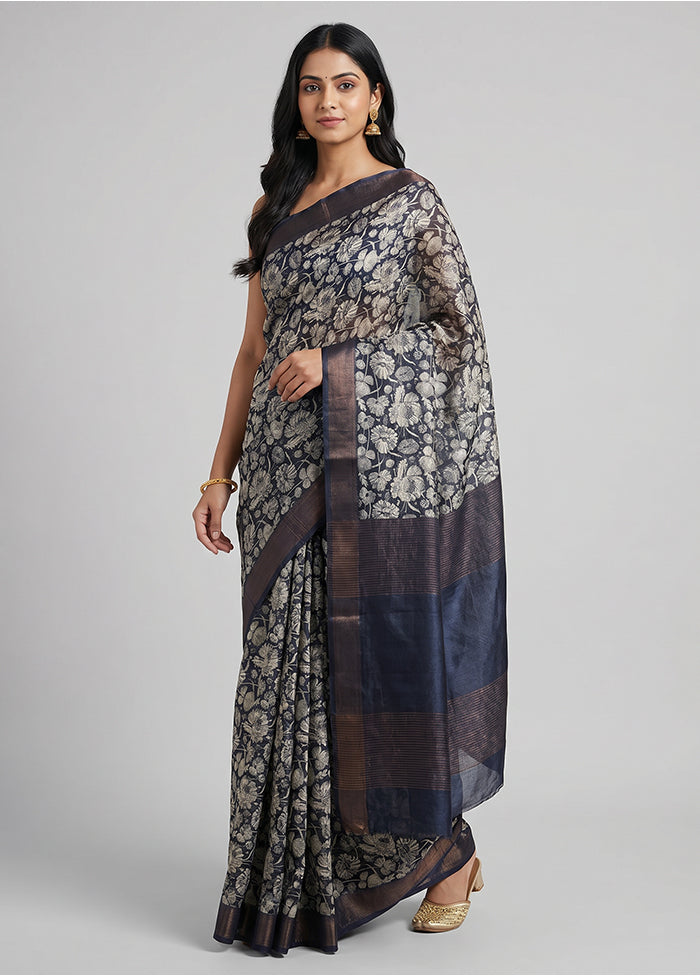 Black Handloom Tussar Pure Silk Saree With Blouse Piece