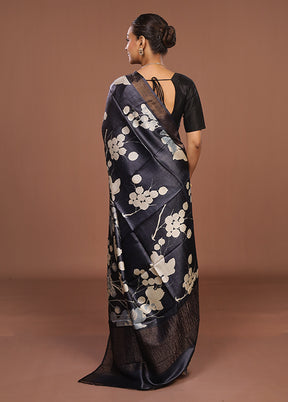 Black Handloom Tussar Pure Silk Saree With Blouse Piece